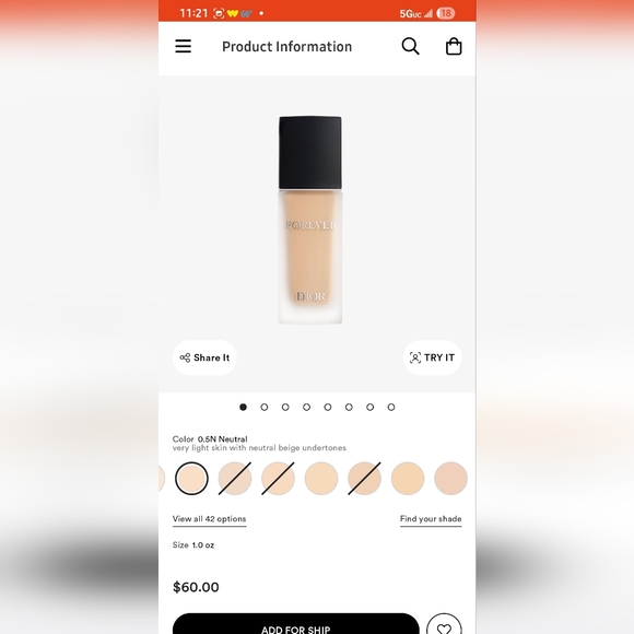Dior Forever Matte Foundation 0.5N New